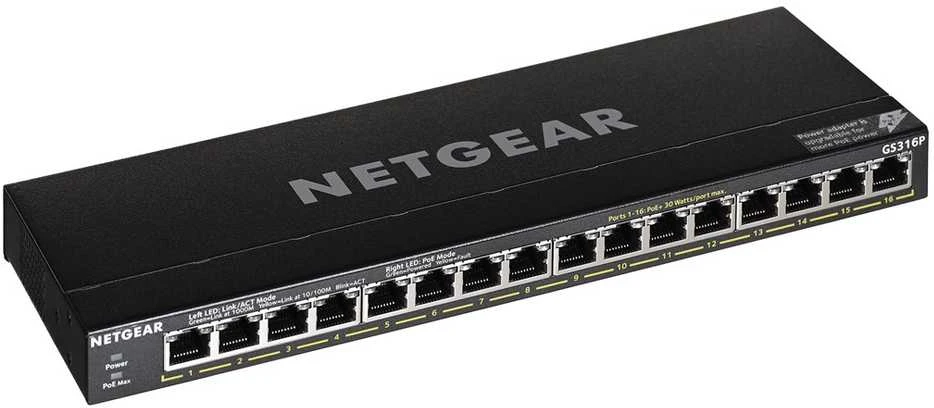 Netgear GS316P Ne-valdomas Gigabit Ethernet (10/100/1000) Juoda Maitinimas per Eternetą (PoE)