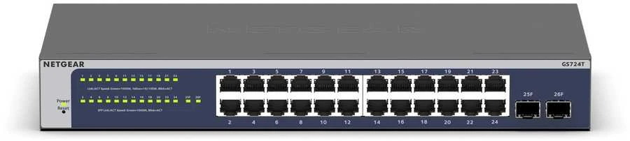 NETGEAR GS724T 24 prievadų Gigabit Smart Switch 2x kombinuotas vario / SFP prievadų įžvalga nuotolinis / debesies valdymas