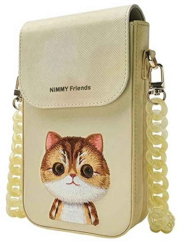 „Nimmy 3in1“ telefono krepšio + piniginės + lokatoriaus dėklo rinkinys, chaki spalvos, „Big Eyed Pet 2.0 Cat“