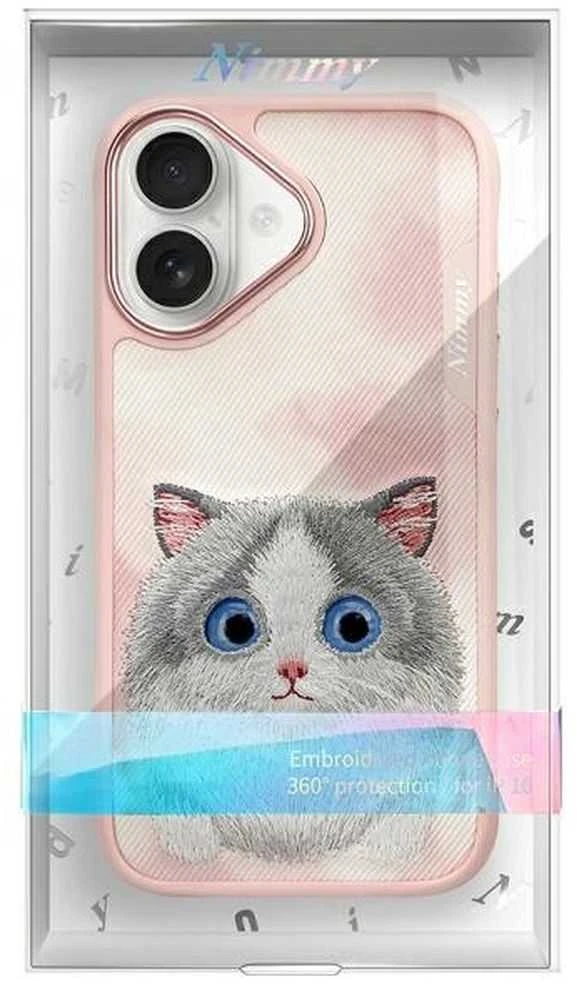 Nimmy dėklas Apple iPhone 16 6.1″ rožinės spalvos Big Eyed Pet 2.0 Cat