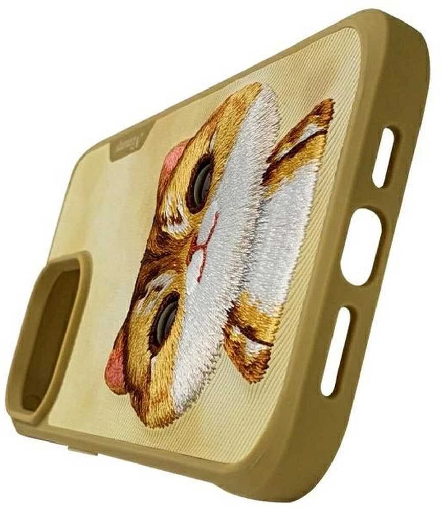 Nimmy Apple iPhone 15 Pro 6.1" dėklas telefonui haki spalvos Big Eyed Pet 2.0 Cat