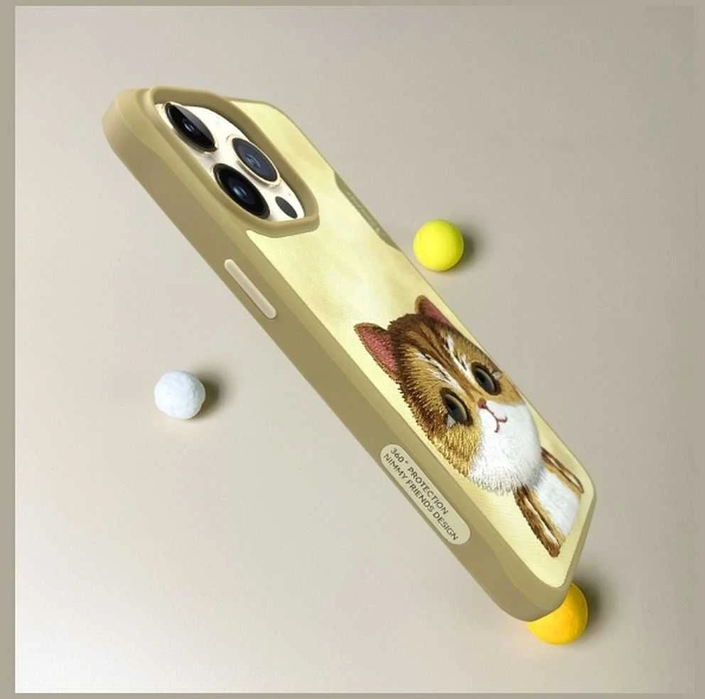 Nimmy Apple iPhone 15 Pro 6.1" dėklas telefonui haki spalvos Big Eyed Pet 2.0 Cat