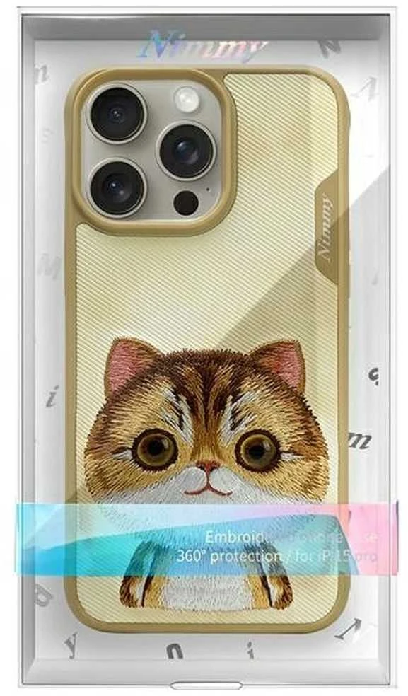 Nimmy Apple iPhone 15 Pro 6.1" dėklas telefonui haki spalvos Big Eyed Pet 2.0 Cat