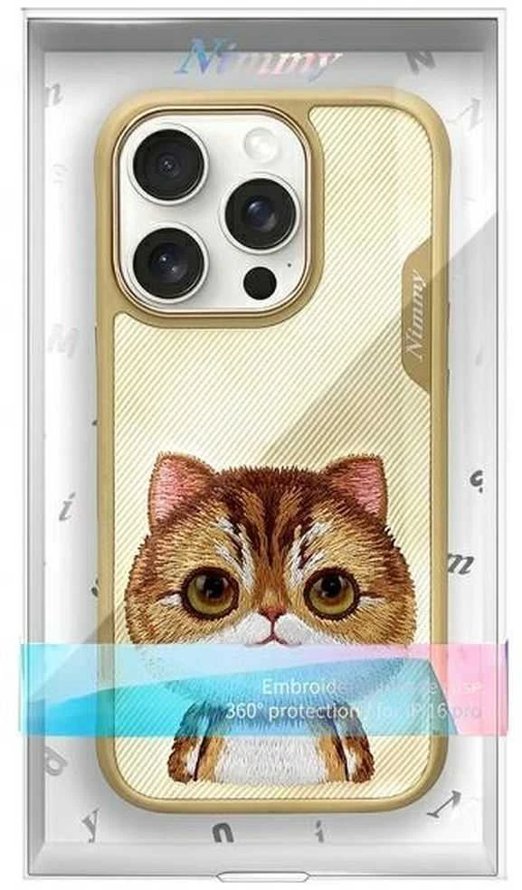 Dėklas Nimmy Apple iPhone 16 Pro Max 6.9" chaki spalvos su „Big Eyed Pet 2.0“ ir katės imitacijos dėklu