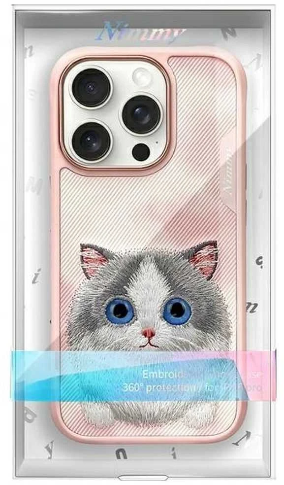 Nimmy Apple iPhone 16 Pro 6.3 dėklas telefonui rožinės spalvos Big Eyed Pet 2.0 Cat