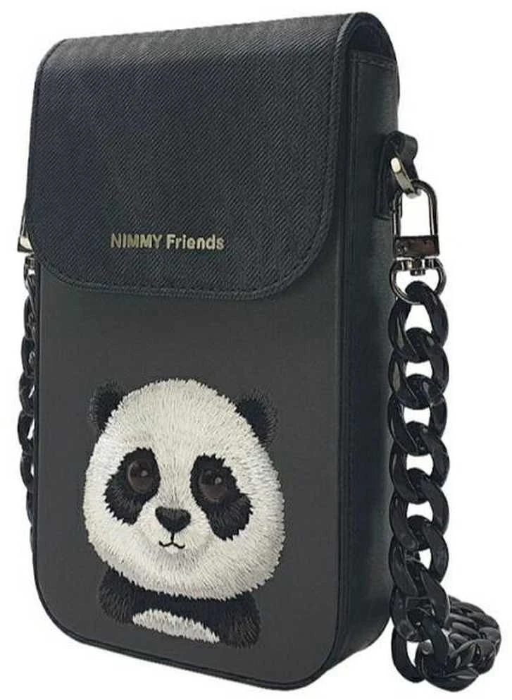 Nimmy 3in1 rinkinys telefono krepšys + piniginė + lokatorius juodos spalvos Big Eyed Pet 2.0 Panda