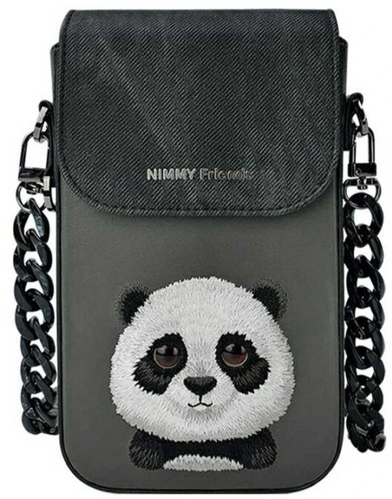 Nimmy 3in1 rinkinys telefono krepšys + piniginė + lokatorius juodos spalvos Big Eyed Pet 2.0 Panda