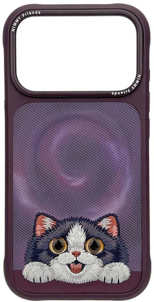 NIMMY dėklas BIG EYED LYING CREAM CAT, suderinamas su MagSafe, skirta IPHONE 18 Pro/17 Pro, purpurinė