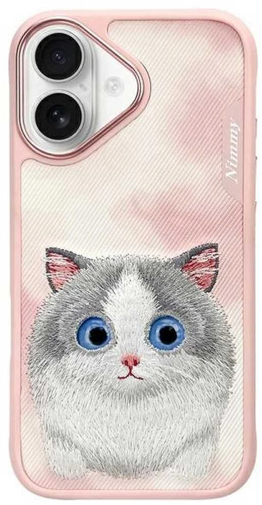 Nimmy dėklas Apple iPhone 16 6.1″ rožinės spalvos Big Eyed Pet 2.0 Cat