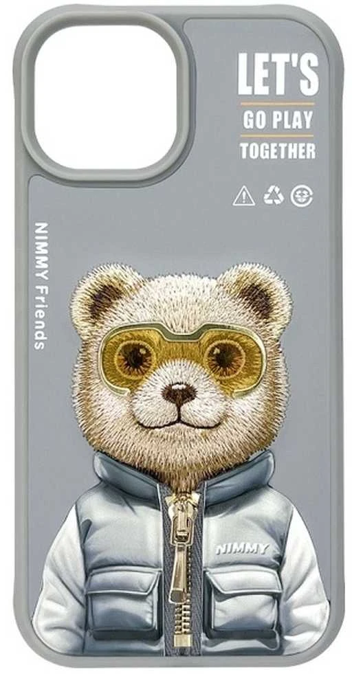 Nimmy Apple iPhone 15 6.1" dėklas telefonui pilkos spalvos Cool&Cute 2.0 Bear