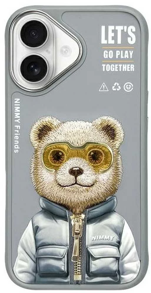 Nimmy dėklas Apple iPhone 16 6.1″ pilkos spalvos Cool&Cute 2.0 Bear