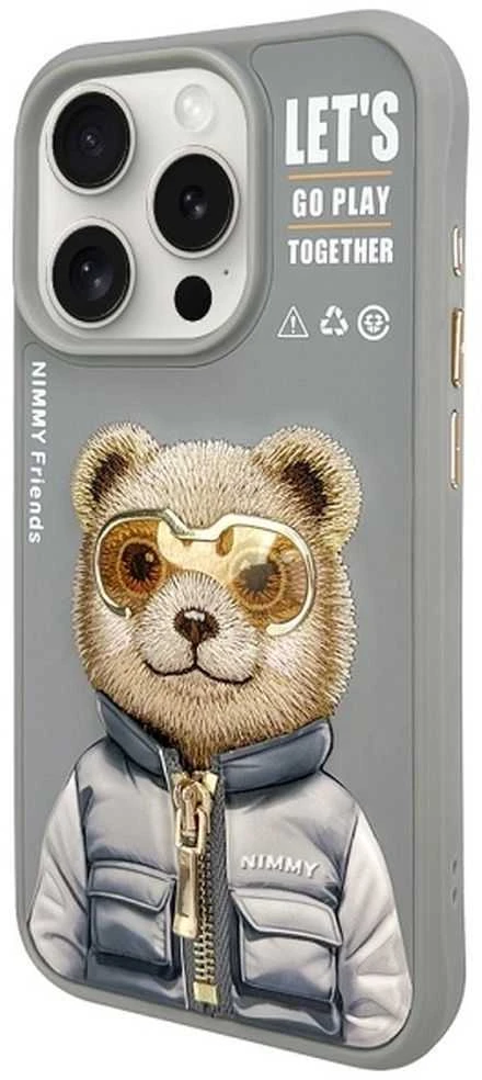 Nimmy Apple iPhone 15 Pro Max 6.7" dėklas telefonui pilkos spalvos Cool&Cute 2.0 Bear