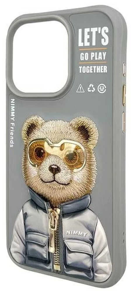 Nimmy Apple iPhone 15 Pro Max 6.7" dėklas telefonui pilkos spalvos Cool&Cute 2.0 Bear