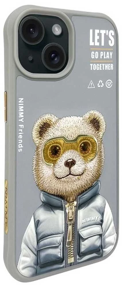 Nimmy Apple iPhone 15 6.1" dėklas telefonui pilkos spalvos Cool&Cute 2.0 Bear