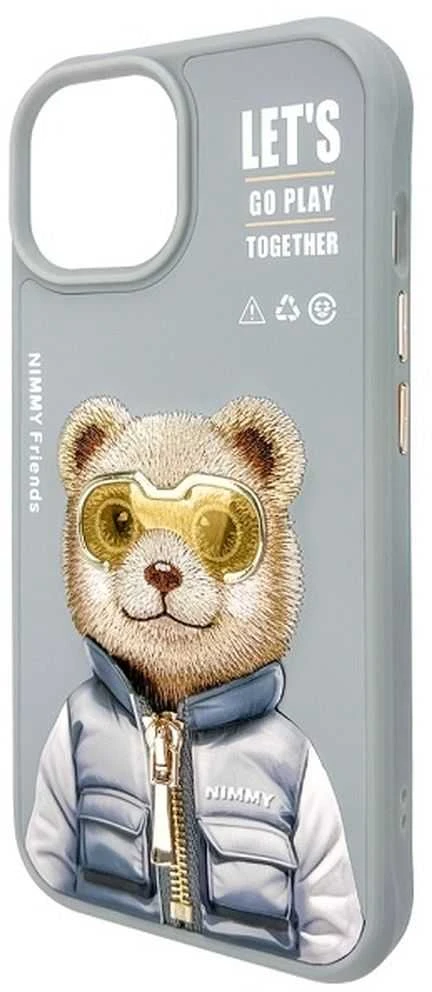 Nimmy Apple iPhone 15 6.1" dėklas telefonui pilkos spalvos Cool&Cute 2.0 Bear