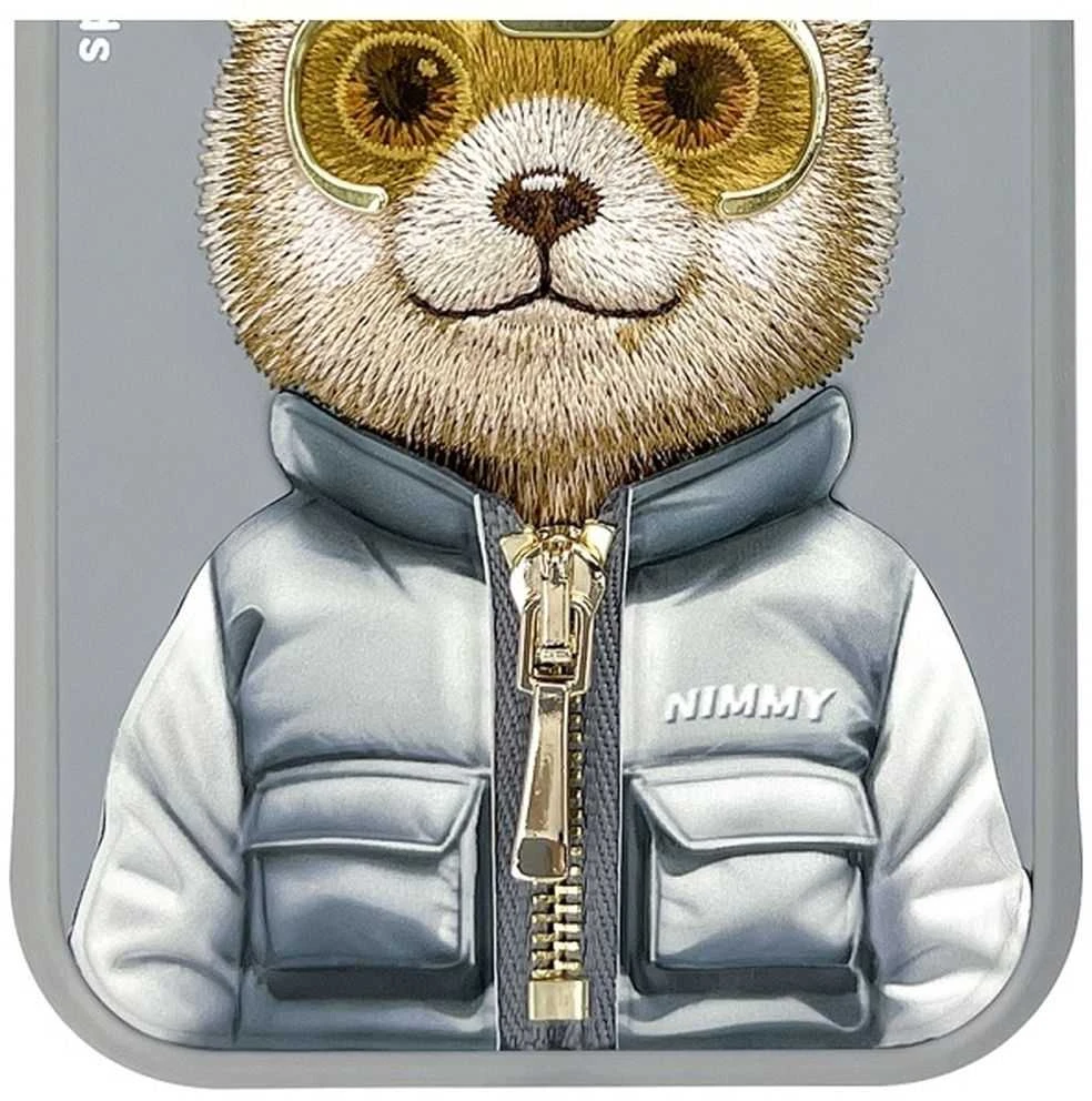 Nimmy Apple iPhone 15 6.1" dėklas telefonui pilkos spalvos Cool&Cute 2.0 Bear