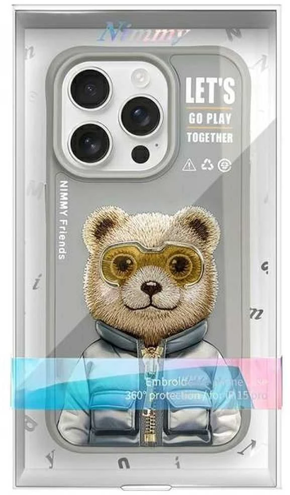 Nimmy Apple iPhone 15 Pro Max 6.7" dėklas telefonui pilkos spalvos Cool&Cute 2.0 Bear