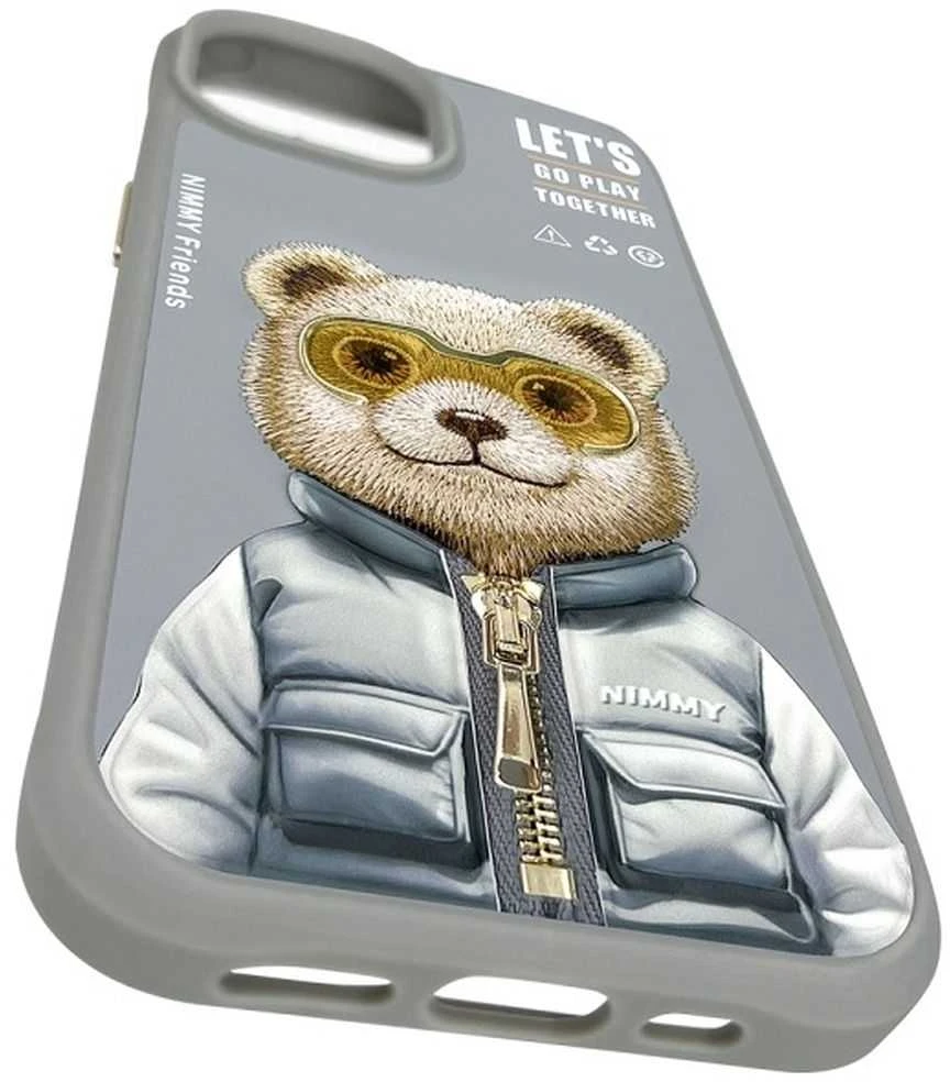Nimmy Apple iPhone 15 6.1" dėklas telefonui pilkos spalvos Cool&Cute 2.0 Bear