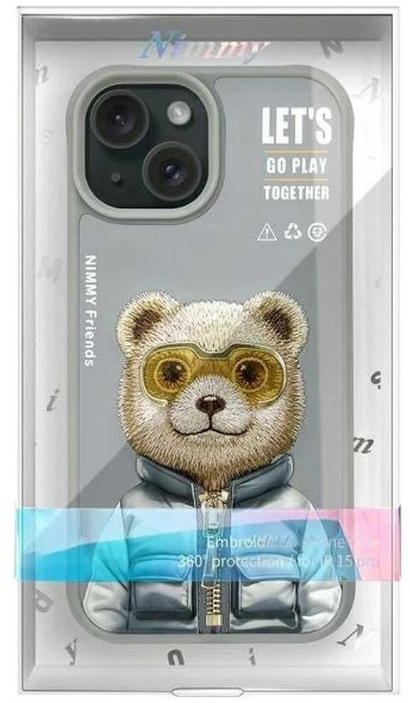 Nimmy Apple iPhone 15 6.1" dėklas telefonui pilkos spalvos Cool&Cute 2.0 Bear