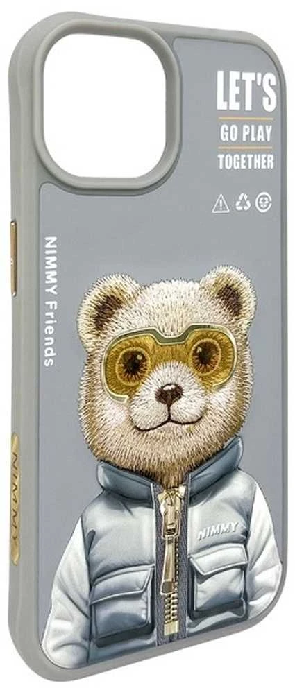 Nimmy Apple iPhone 15 6.1" dėklas telefonui pilkos spalvos Cool&Cute 2.0 Bear