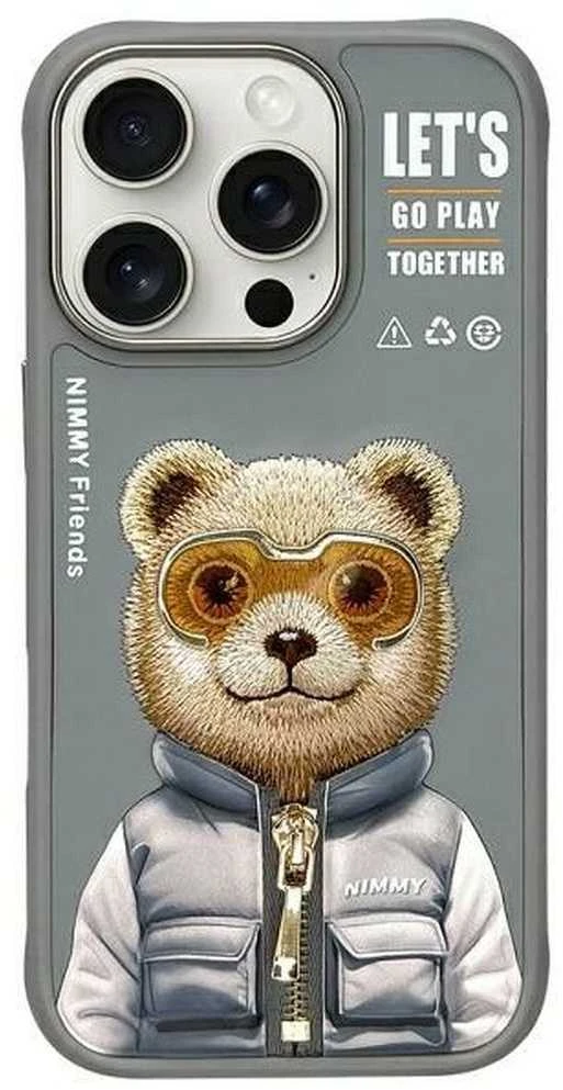 Nimmy Apple iPhone 16 Pro 6.3" dėklas telefonui pilkos spalvos Cool&Cute 2.0 Bear