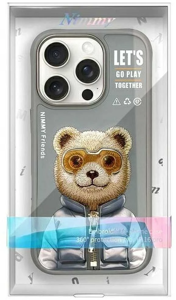 Nimmy Apple iPhone 16 Pro 6.3" dėklas telefonui pilkos spalvos Cool&Cute 2.0 Bear