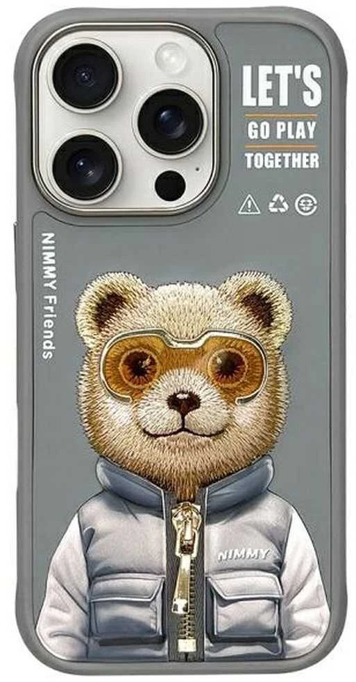 Nimmy Apple iPhone 16 Pro Max 6.9" dėklas telefonui pilkos spalvos Cool&Cute 2.0 Bear