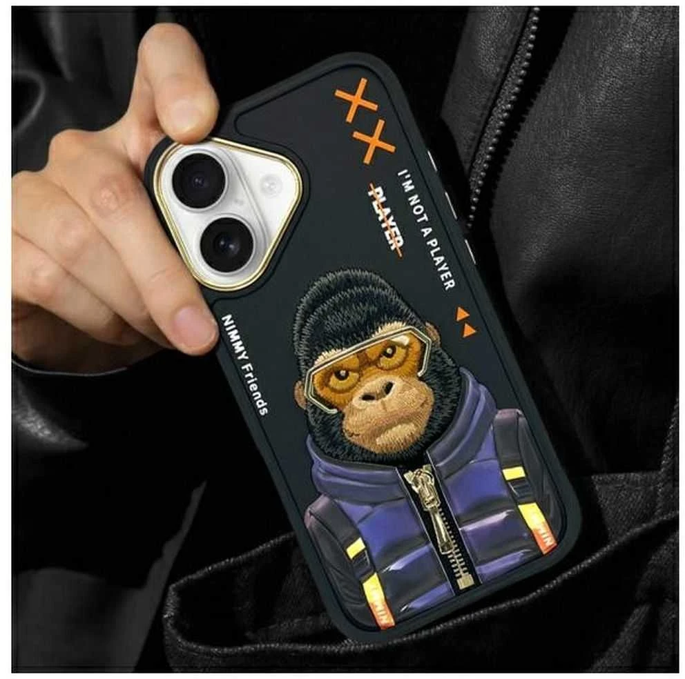 Nimmy dėklas Apple iPhone 16 6.1″ juodos spalvos Cool&Cute 2.0 Monkey