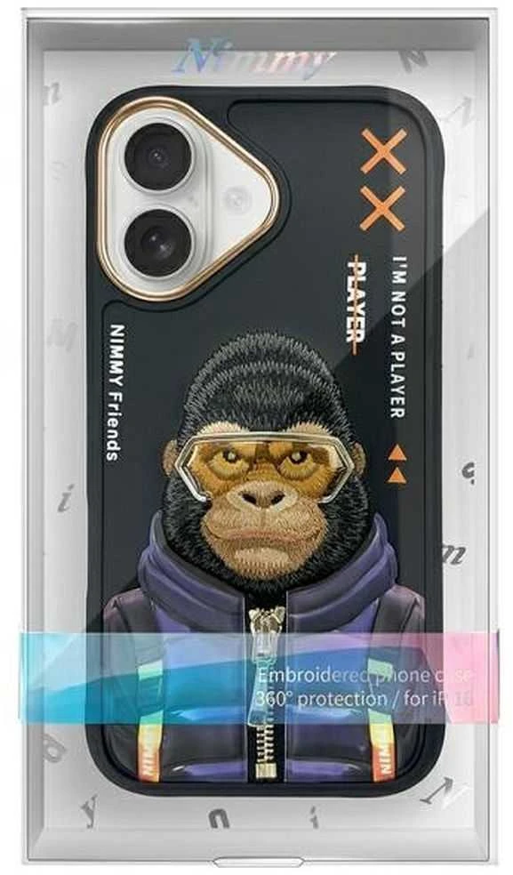 Nimmy dėklas Apple iPhone 16 6.1″ juodos spalvos Cool&Cute 2.0 Monkey