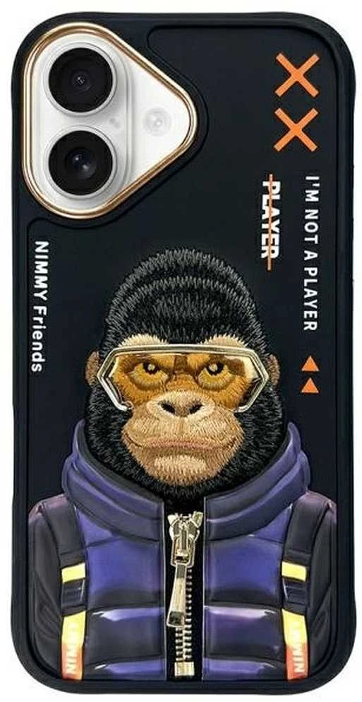 Nimmy dėklas Apple iPhone 16 6.1″ juodos spalvos Cool&Cute 2.0 Monkey
