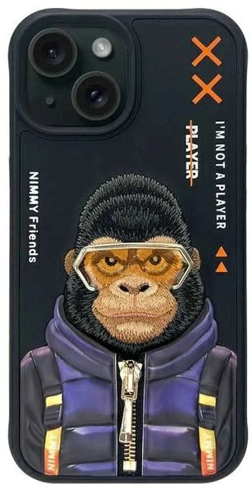 Nimmy dėklas iPhone 15 6.1" juodos spalvos Cool&Cute 2.0 Monkey