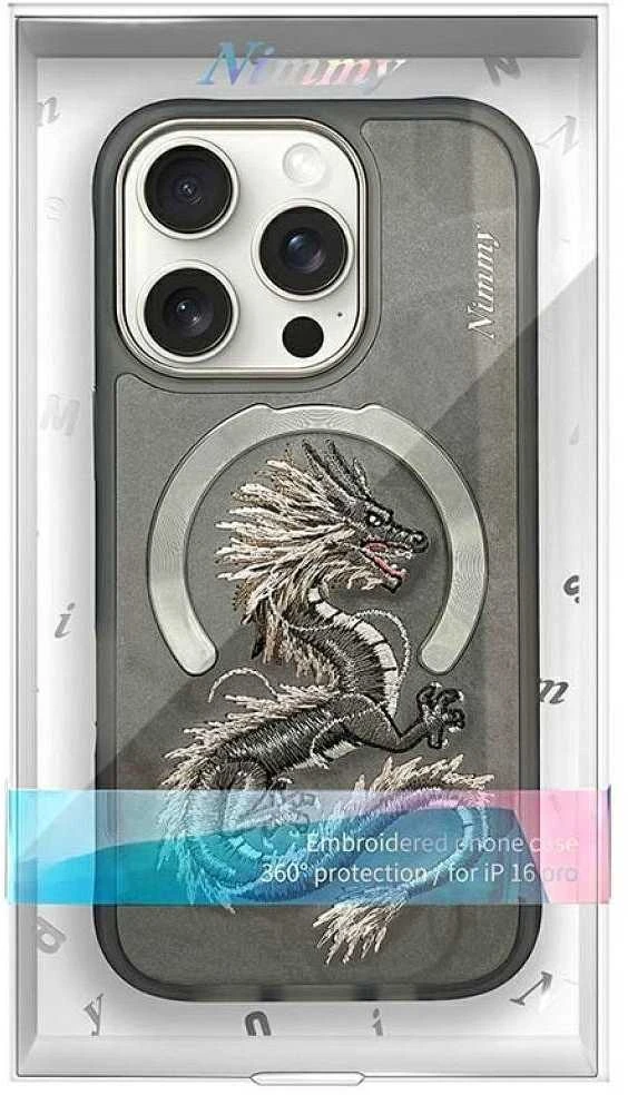 Nimmy Dragon MagSafe dėklas skirtas Apple iPhone 16 Pro Max pilkos spalvos