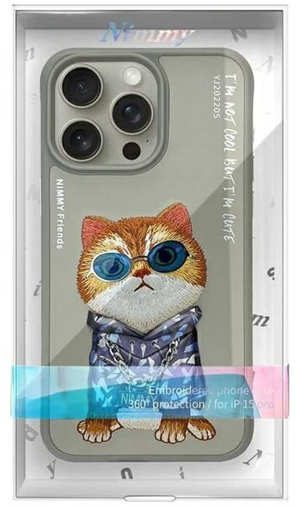 Nimmy Apple iPhone 15 Pro Max 6.7" dėklas telefonui pilkos spalvos Glasses Cool Cat