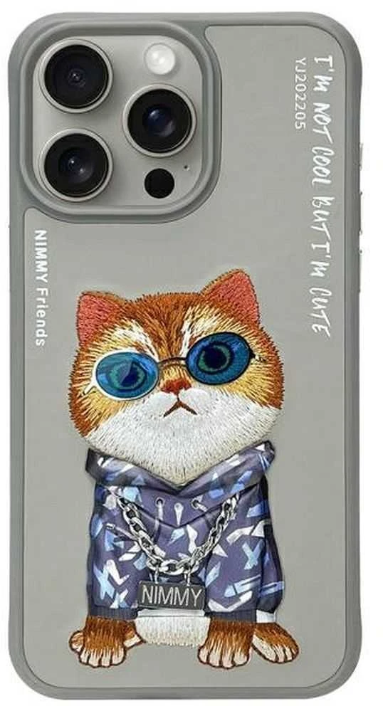 Nimmy Apple iPhone 15 Pro Max 6.7" dėklas telefonui pilkos spalvos Glasses Cool Cat