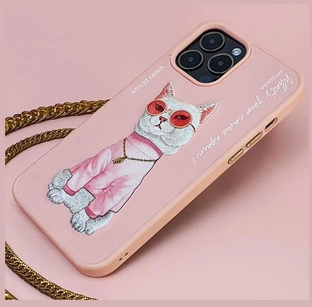 Nimmy Apple iPhone 15 Pro 6.1" dėklas telefonui rožinės spalvos Glasses Cool Cat