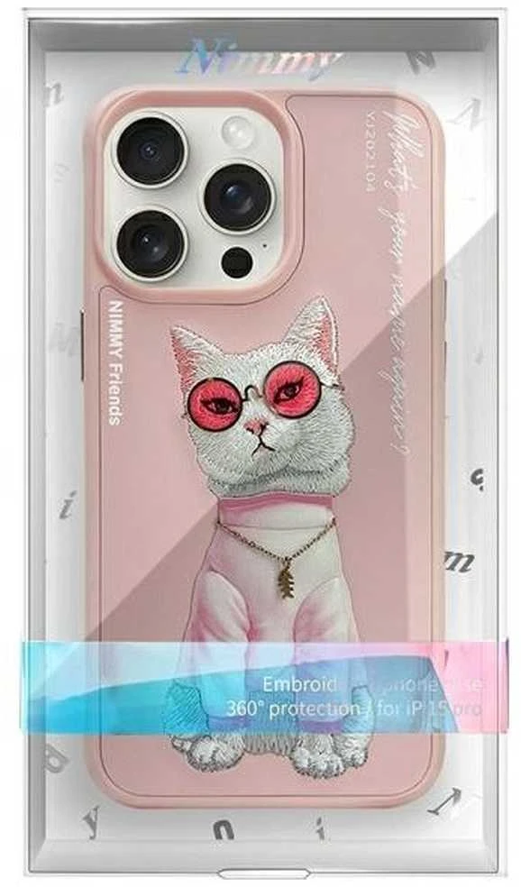 Nimmy Apple iPhone 15 Pro 6.1" dėklas telefonui rožinės spalvos Glasses Cool Cat