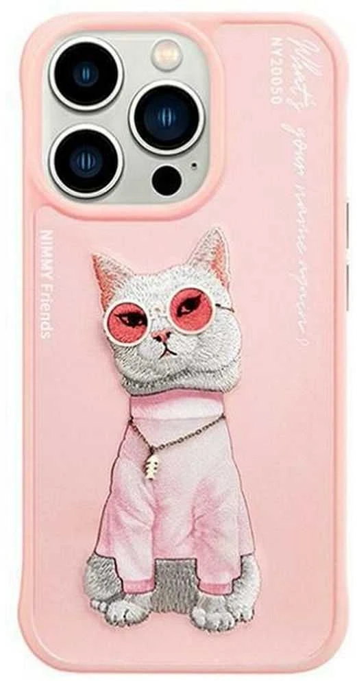 Nimmy Apple iPhone 15 Pro 6.1" dėklas telefonui rožinės spalvos Glasses Cool Cat