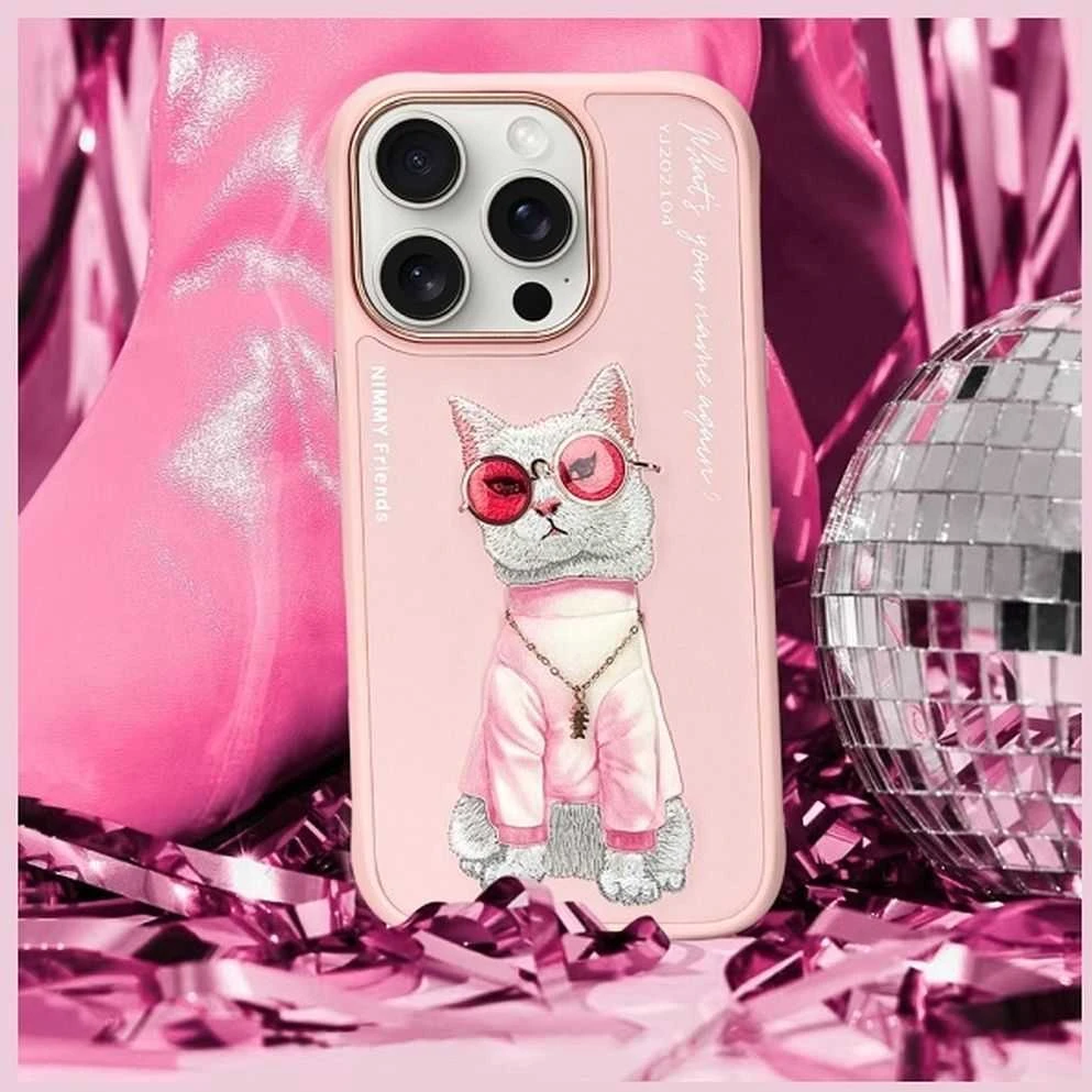 Nimmy dėklas Apple iPhone 16 Pro 6.3″ pink Glasses Cool Cat