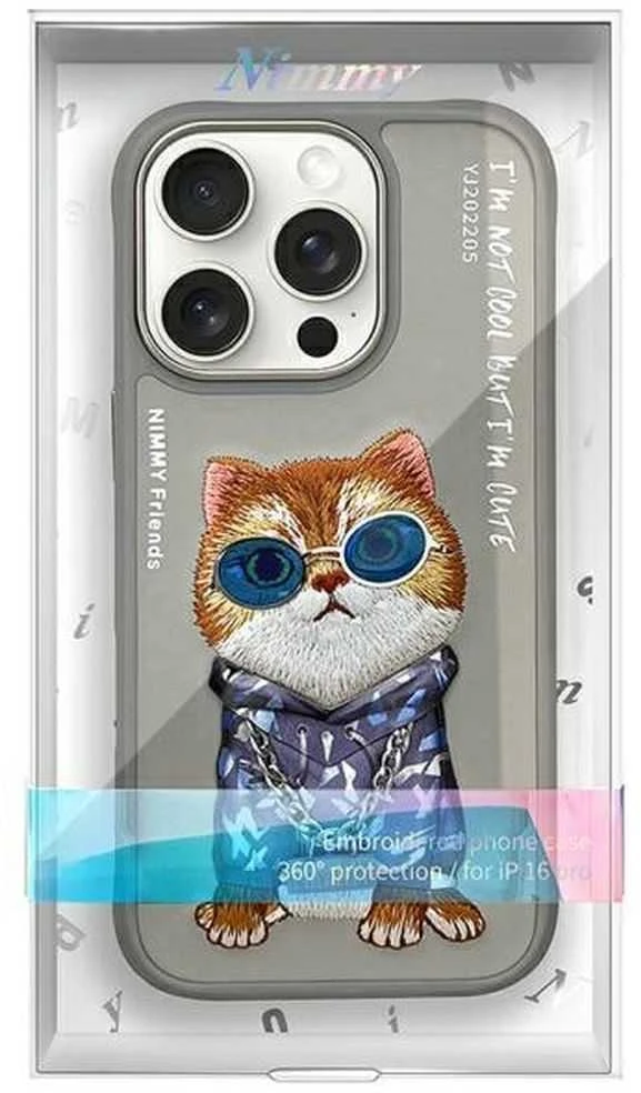 Nimmy dėklas Apple iPhone 16 Pro Max 6.9″ pilka Glasses Cool Cat