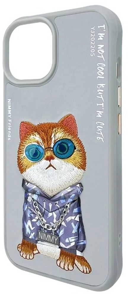 Nimmy Apple iPhone 15 6.1" dėklas telefonui pilkos spalvos Glasses Cool Cat