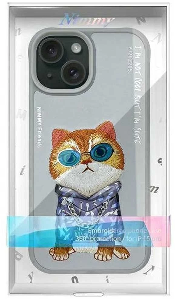 Nimmy Apple iPhone 15 6.1" dėklas telefonui pilkos spalvos Glasses Cool Cat