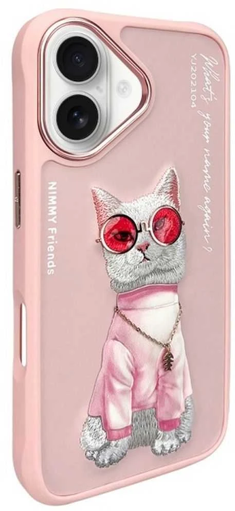 Nimmy dėklas Apple iPhone 16 6.1″ pink Glasses Cool Cat
