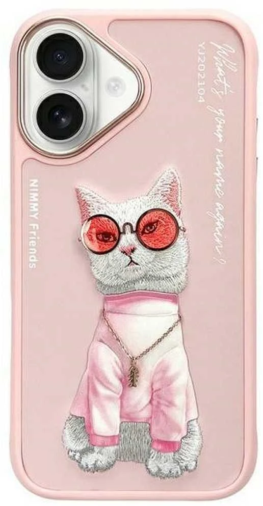 Nimmy dėklas Apple iPhone 16 6.1″ pink Glasses Cool Cat