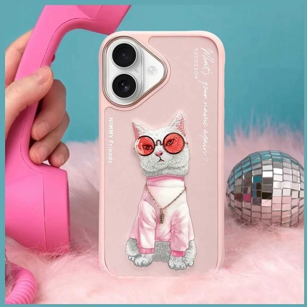 Nimmy dėklas Apple iPhone 16 6.1″ pink Glasses Cool Cat