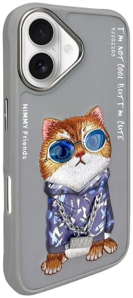Nimmy dėklas Apple iPhone 16 6.1″ pilka Glasses Cool Cat