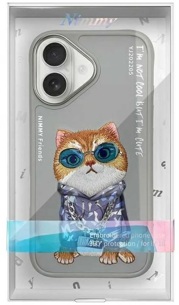 Nimmy dėklas Apple iPhone 16 6.1″ pilka Glasses Cool Cat