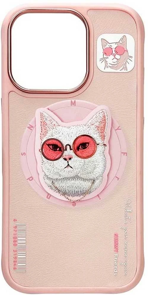 Dėklas Nimmy Glasses Cool Cat MagSafe Apple iPhone 16 Pro rožinės spalvos