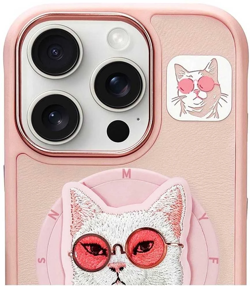 Dėklas Nimmy Glasses Cool Cat MagSafe Apple iPhone 16 Pro rožinės spalvos