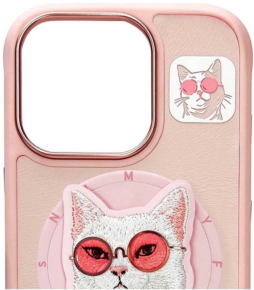 Dėklas Nimmy Glasses Cool Cat MagSafe Apple iPhone 16 Pro rožinės spalvos
