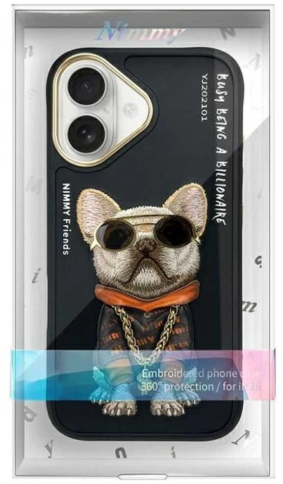 Nimmy dėklas Apple iPhone 16 6.1″ juodas Glasses Cool Dog